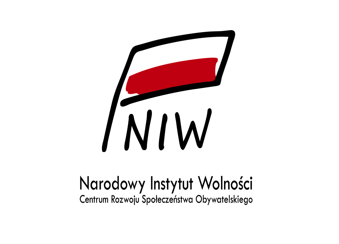 czarno czerwona grafika na białym tle flaga NIW Narodowy Instytut Wolności Centrum Rozwoju Społeczeństwa Obywatelskiego